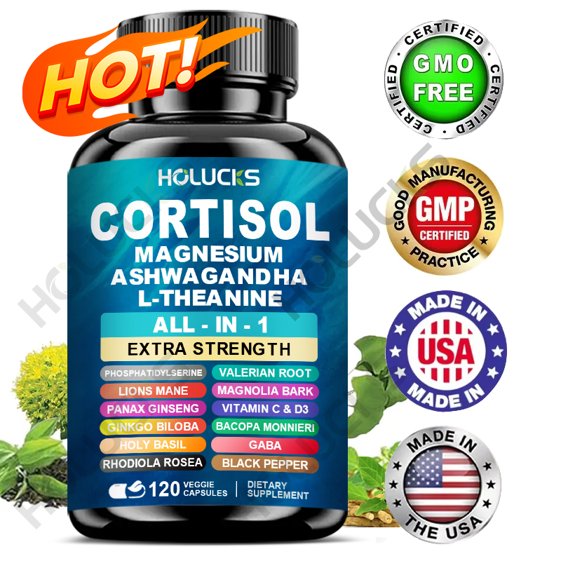 Tulsi Holy Basil - Suplemento Corti-Soothe Cortisol con magnesio, Ashwagandha,